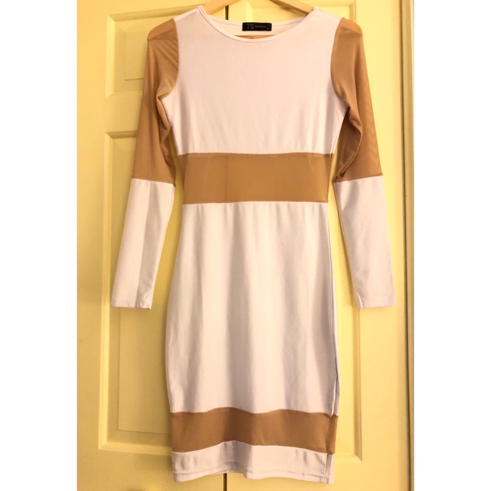 White Bodycon Midi Dress with Sheer Panels